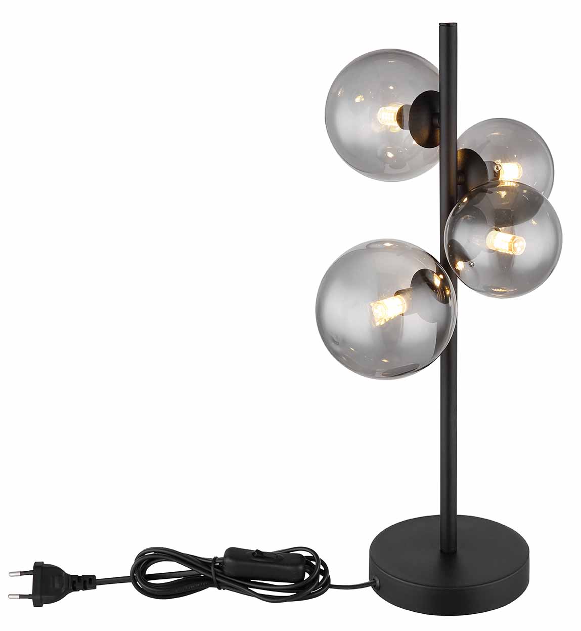 Lampe de table verticale noire 4 boules en verre fumé Globo Riha – Image 4