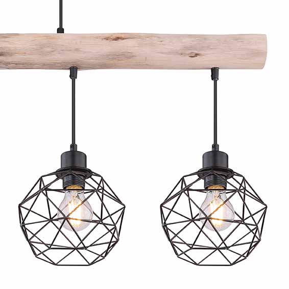 Lampe suspendue rurale en métal noir en forme de poutre Globo Theodor – Image 3