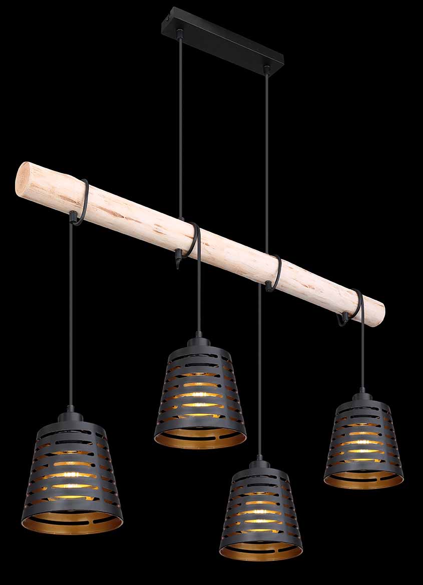 Lampe suspendue rurale en métal noir Globo Ablona – Image 4