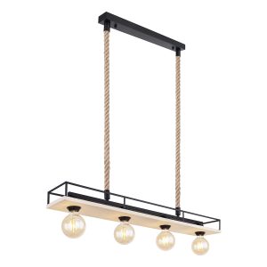 lampe-suspendue-rurale-en-métal-noir-globo-trixi-15458-4h