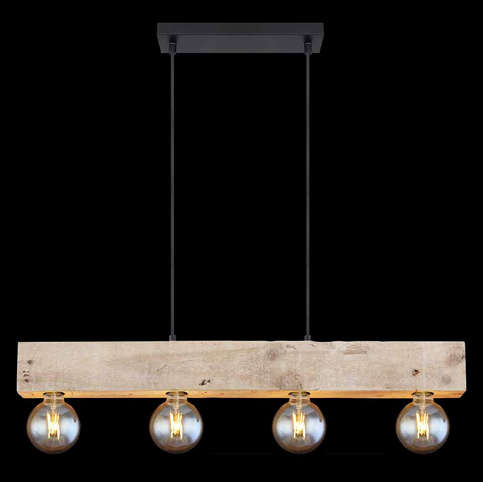 Lampe suspendue rurale longue en métal noir Globo Adalie – Image 5