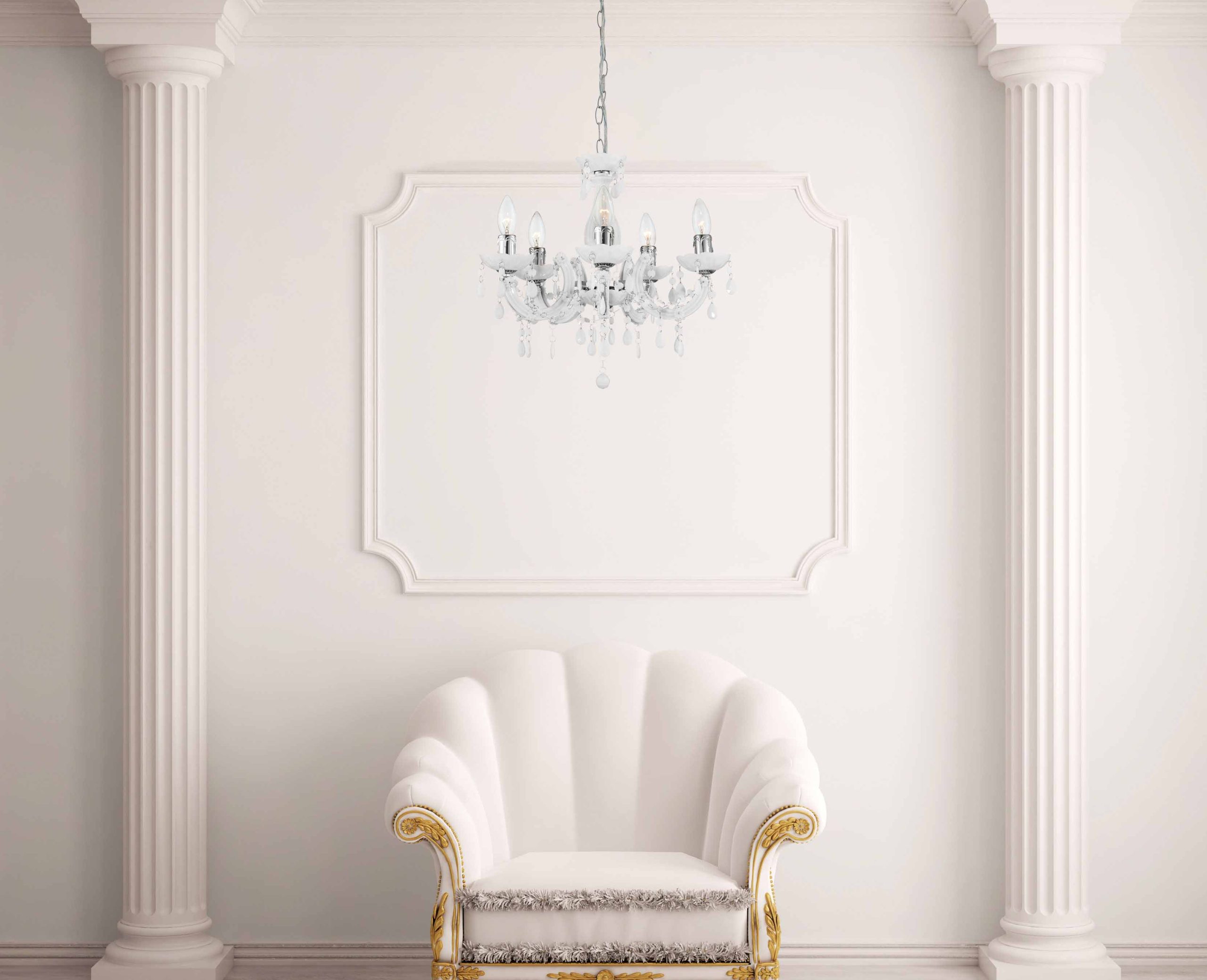 Lustre 5 lumières métal/acrylique blanc/chrome Globo Cuimbra II – Image 2