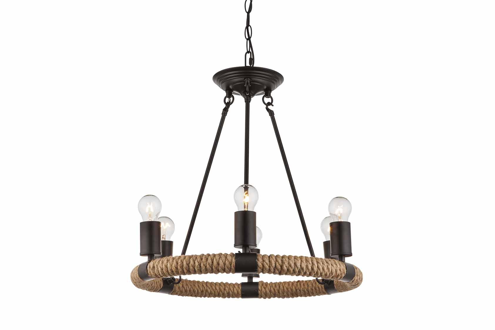 Lustre noir/naturel 6 lumières avec corde de chanvre Globo Ulleu – Image 2