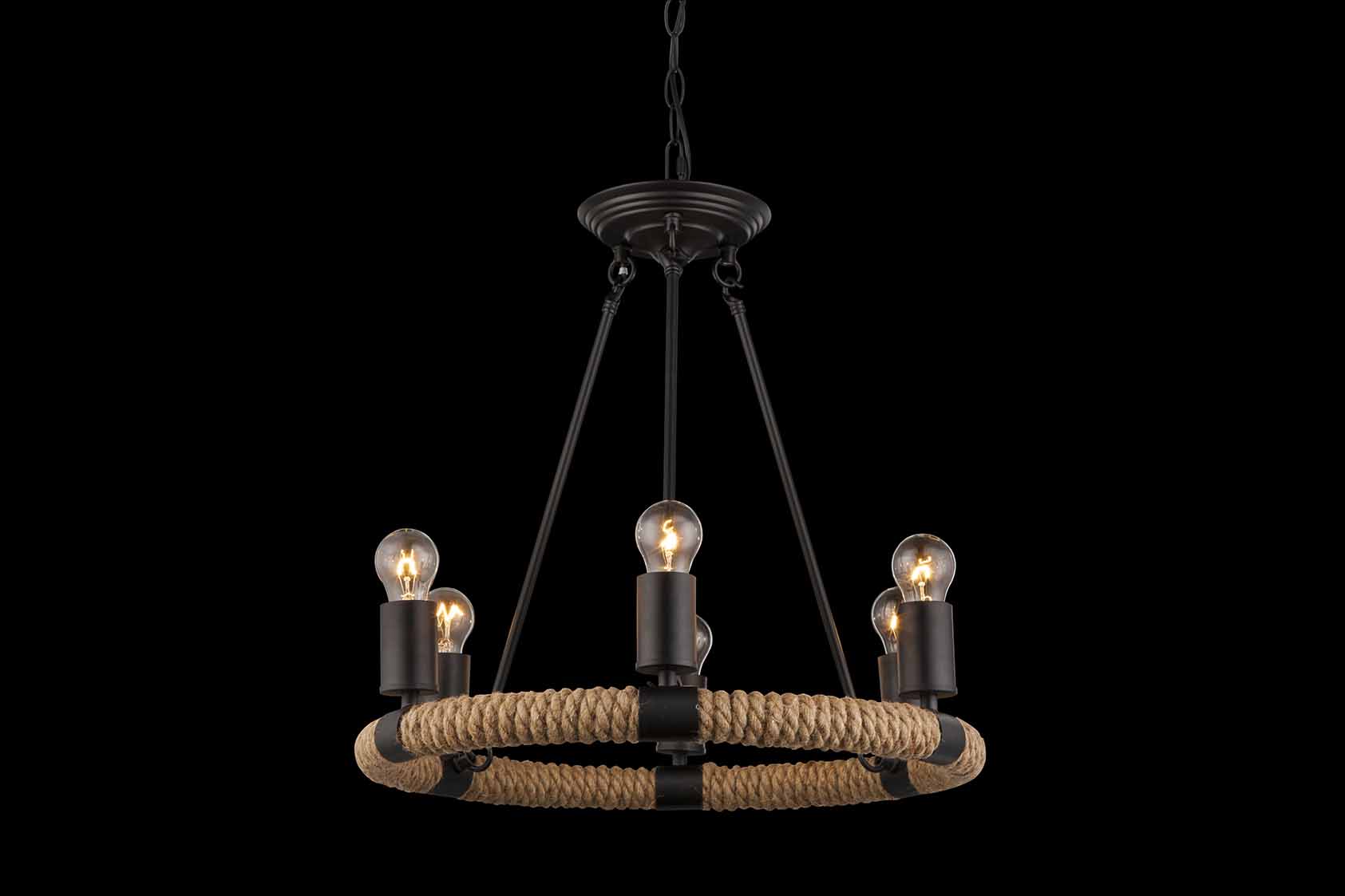 Lustre noir/naturel 6 lumières avec corde de chanvre Globo Ulleu – Image 3