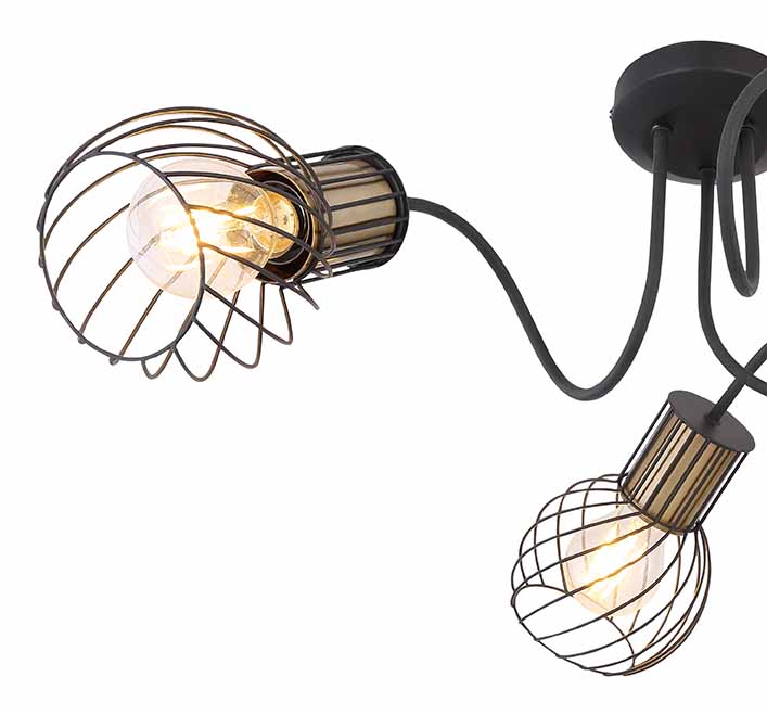 Plafonnier 3 lumières noir/or avec grille Globo Argusto – Image 3
