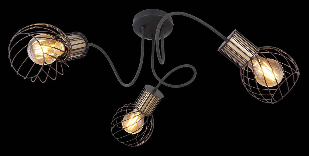 Plafonnier 3 lumières noir/or avec grille Globo Argusto – Image 4