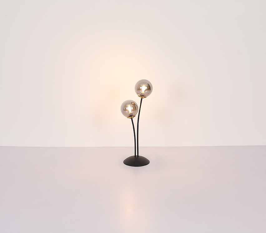 Lustre ancien 5 branches – Fer forgé & bois – Globes verre