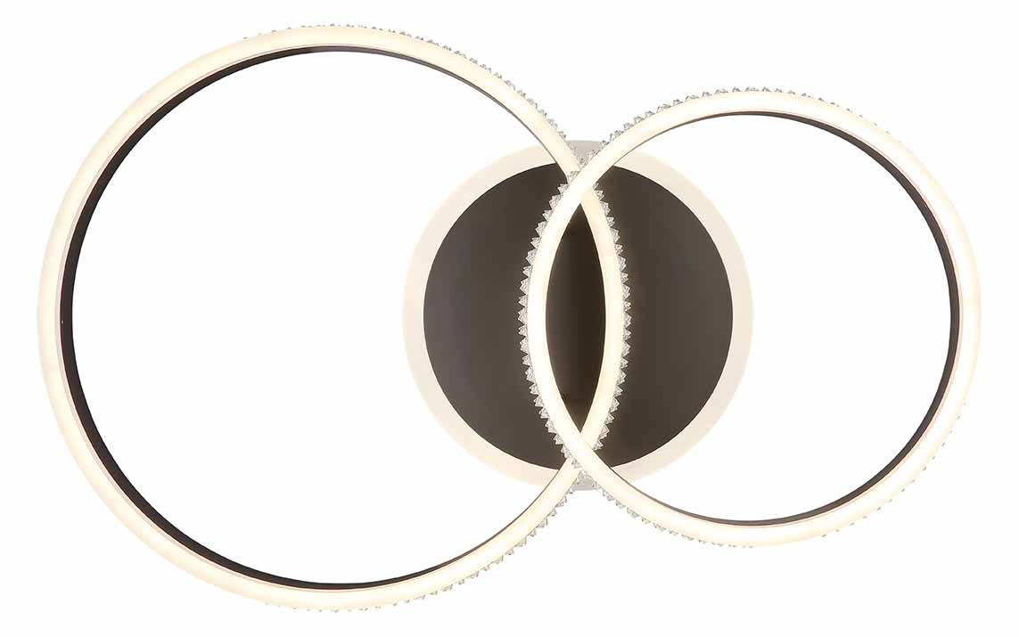 Plafonnier à 2 anneaux nickel/noir cristaux Globo Grouni – Image 2