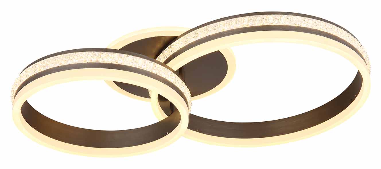 Plafonnier à 2 anneaux nickel/noir cristaux Globo Grouni – Image 3