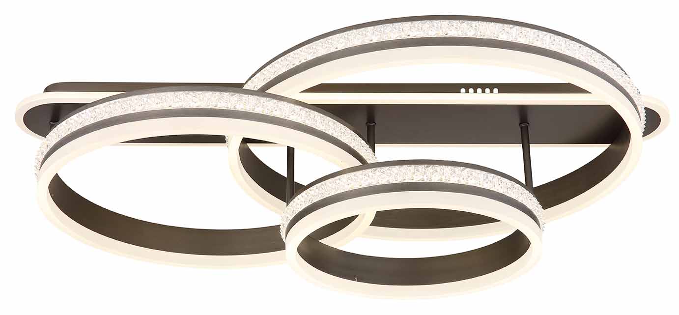 Plafonnier à 3 anneaux nickel/noir cristaux Globo Grouni – Image 2