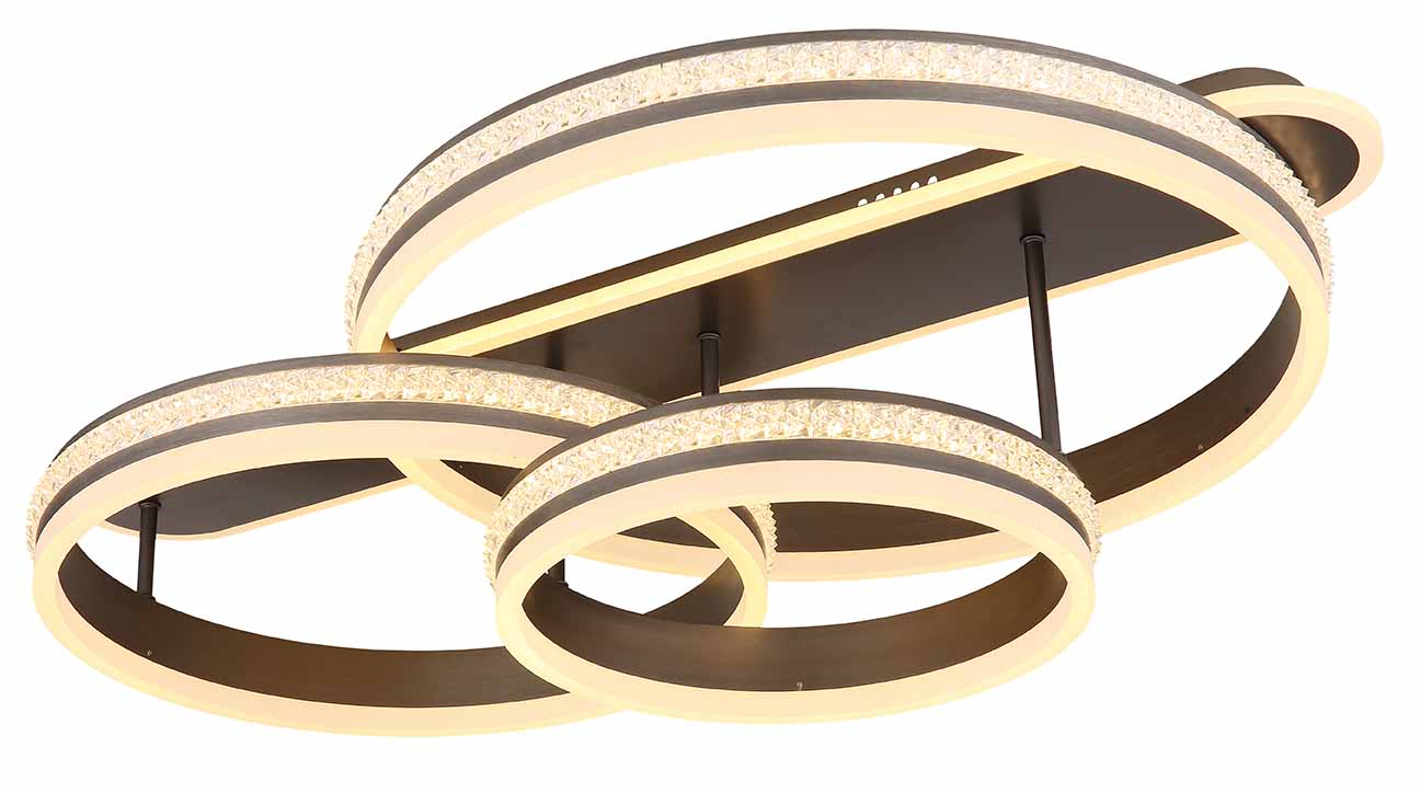 Plafonnier à 3 anneaux nickel/noir cristaux Globo Grouni – Image 4