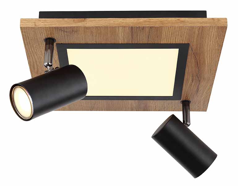 Plafonnier carré noir/brun 2 spots Globo Ulla – Image 2