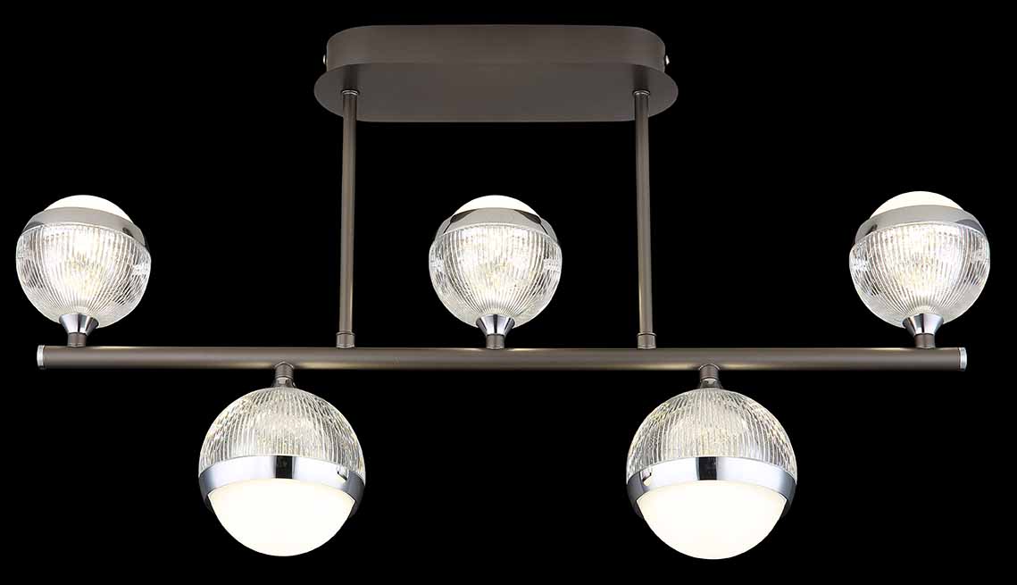 Plafonnier horizontal anthracite/chrome 5 boules en acrylique Globo Untsy – Image 4