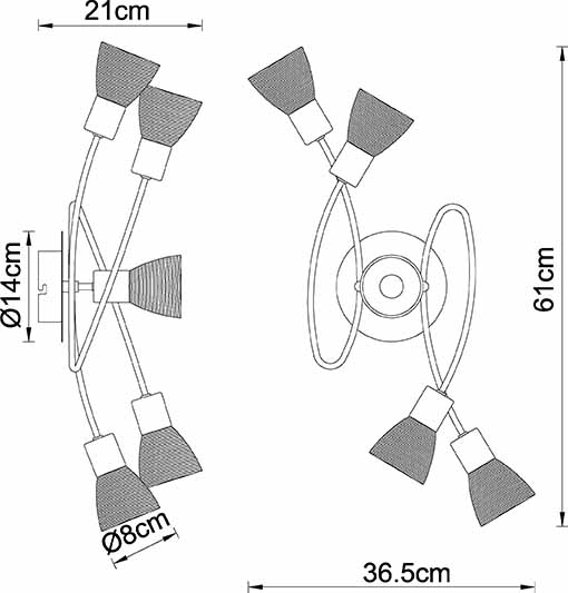 Plafonnier nickel 5 abat-jours verre opale Globo Panna – Image 2