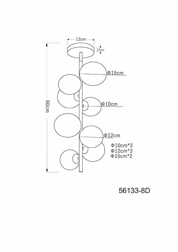 Plafonnier noir 8 boules en verre fumé verticales Globo Riha – Image 4