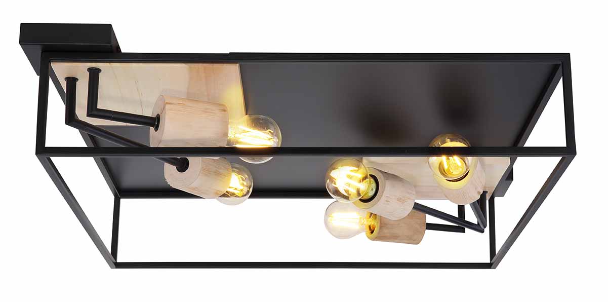 Plafonnier rétro carré en métal noir Globo Hagar – Image 2