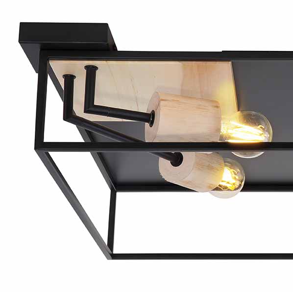 Plafonnier rétro carré en métal noir Globo Hagar – Image 4