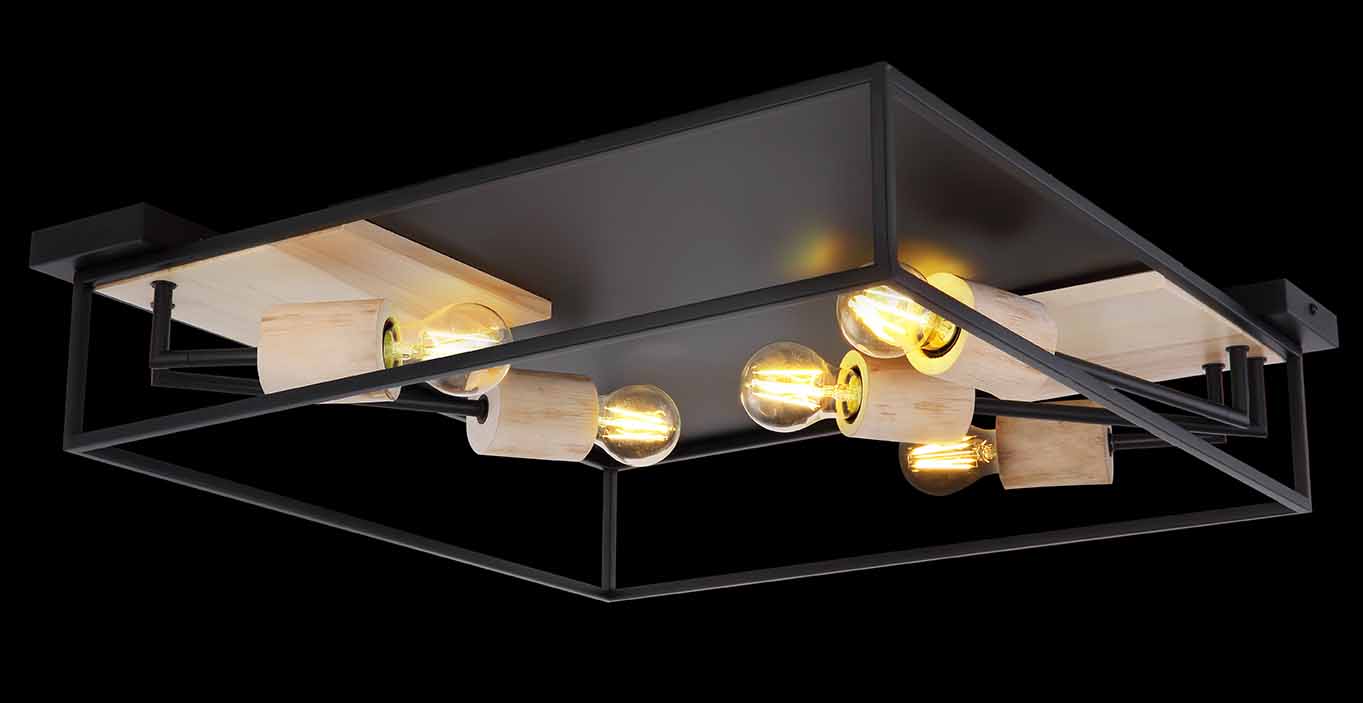 Plafonnier rétro carré en métal noir Globo Hagar – Image 5