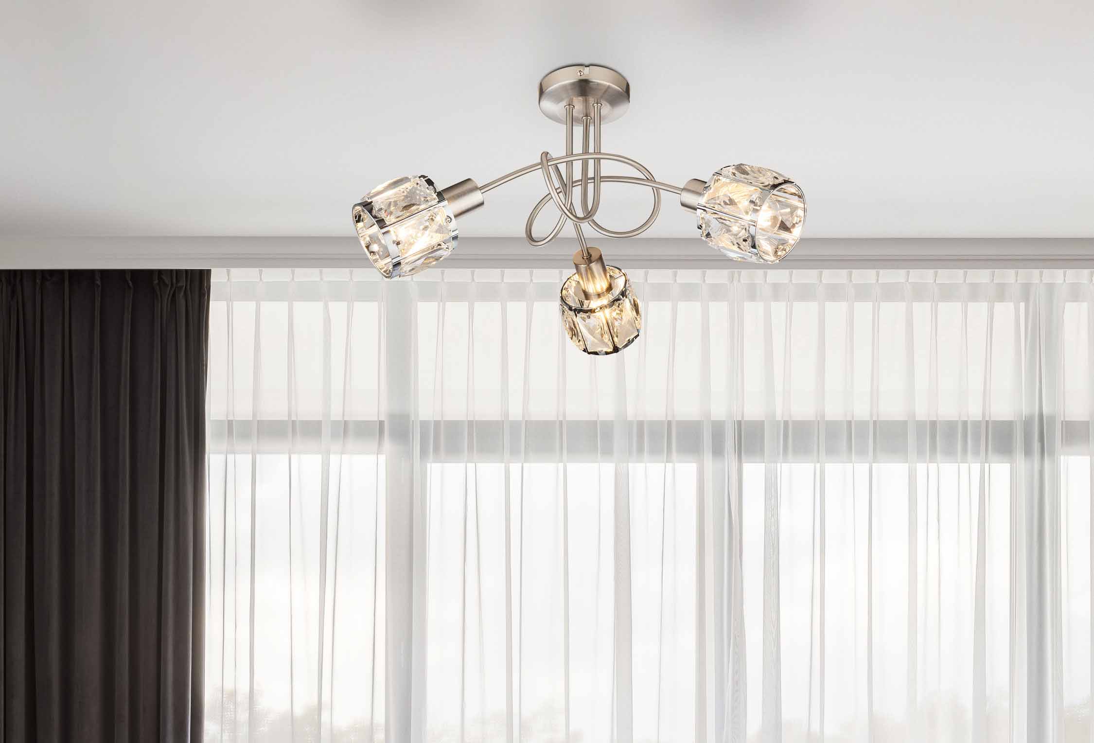 Plafonnier rond nickel 3 abat-jours cristal Globo Kris – Image 2