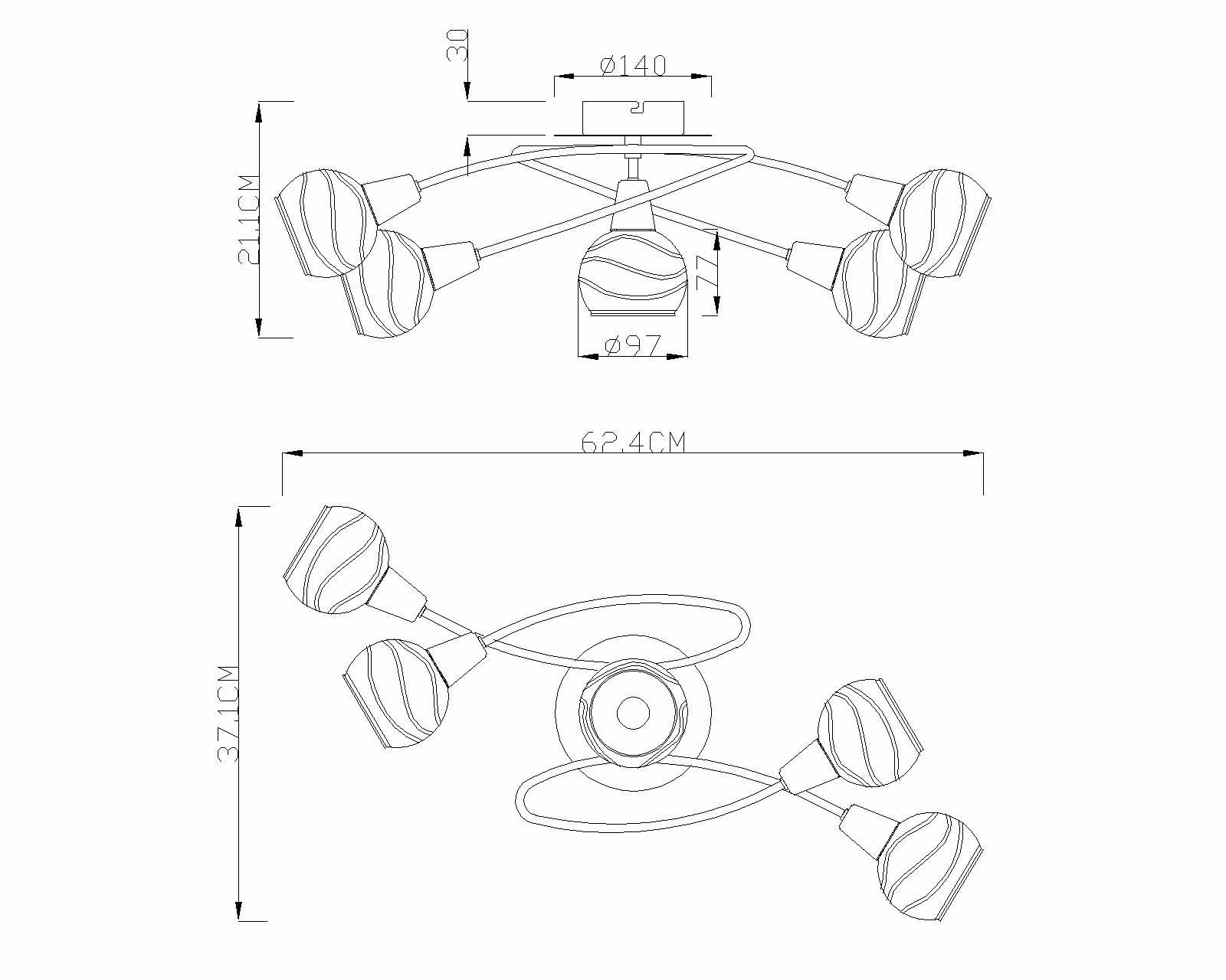 Plafonnier rond nickel 5 abat-jours en verre satiné Globo Elliott – Image 2