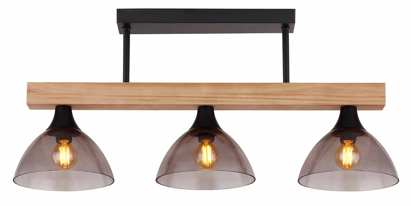 Plafonnier rural noir en métal et bois Globo Lindi – Image 2