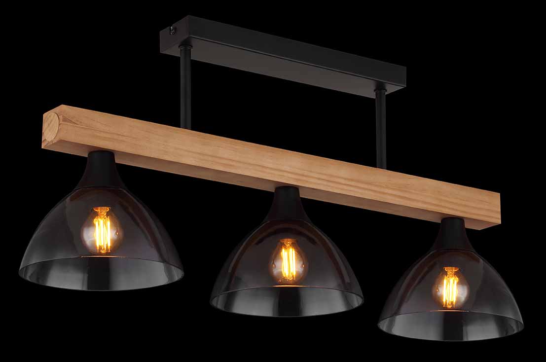 Plafonnier rural noir en métal et bois Globo Lindi – Image 3