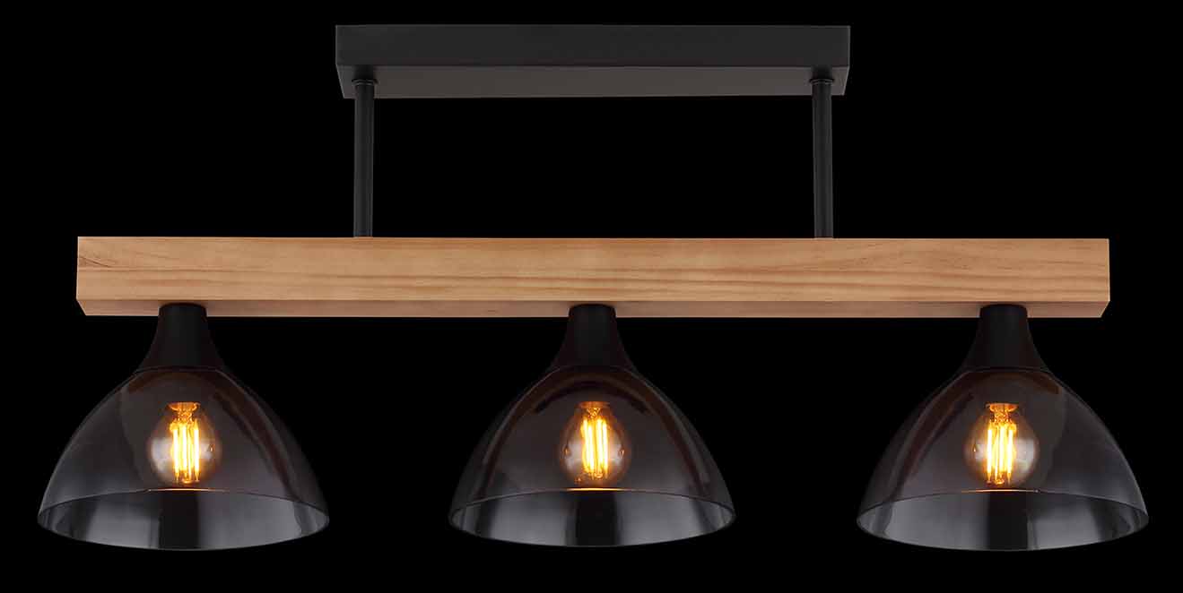 Plafonnier rural noir en métal et bois Globo Lindi – Image 4