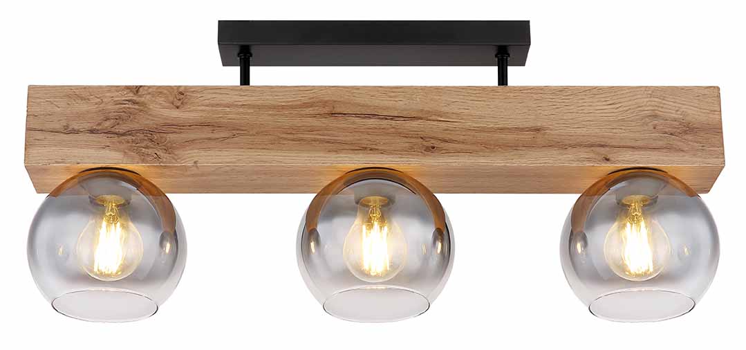 Plafonnier rural noir en métal et bois Globo Moitas – Image 2