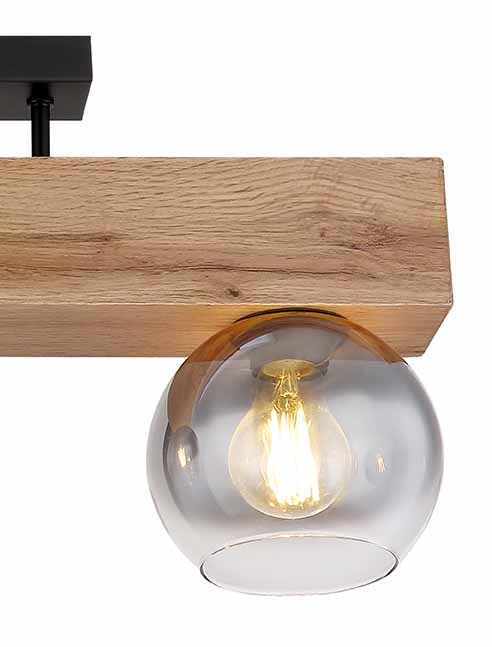 Plafonnier rural noir en métal et bois Globo Moitas – Image 3