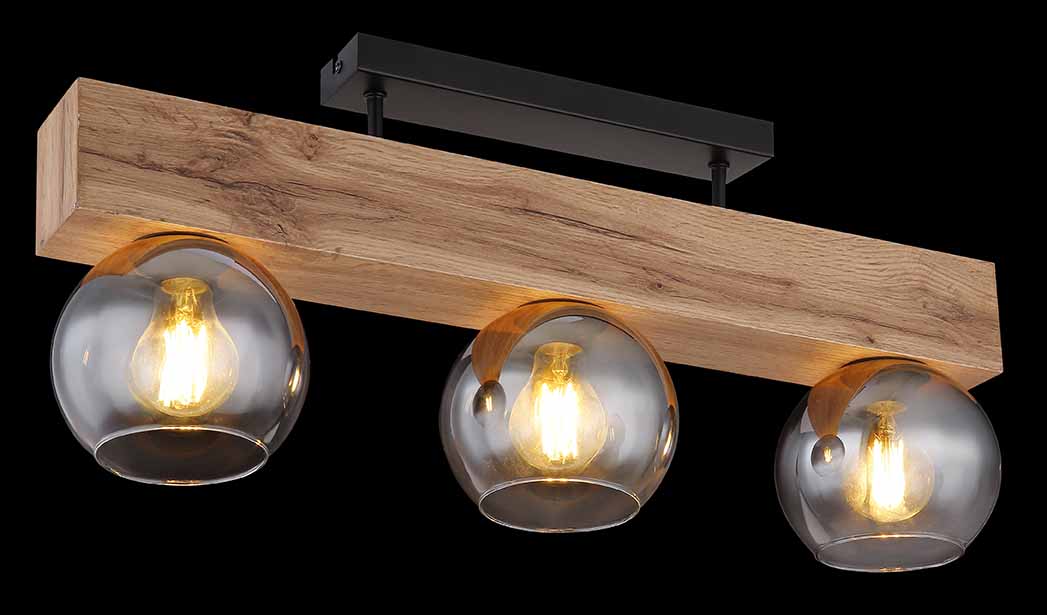 Plafonnier rural noir en métal et bois Globo Moitas – Image 4