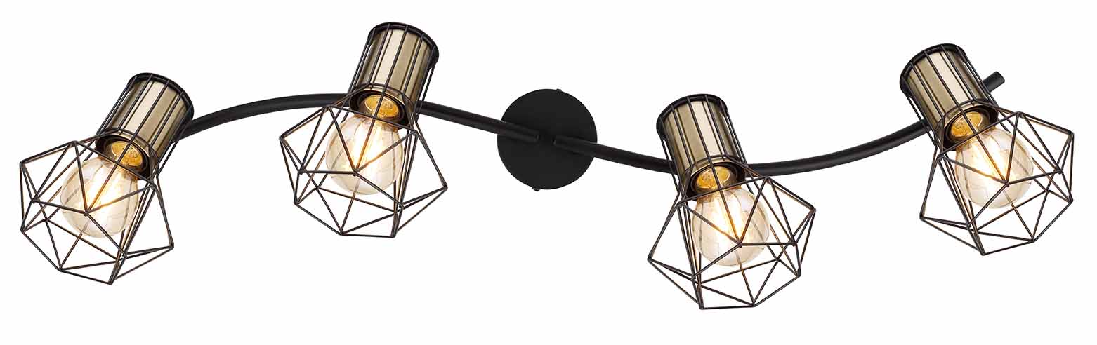 Spot allongé 4 abat-jours diamant noir/laiton Globo Priska – Image 3