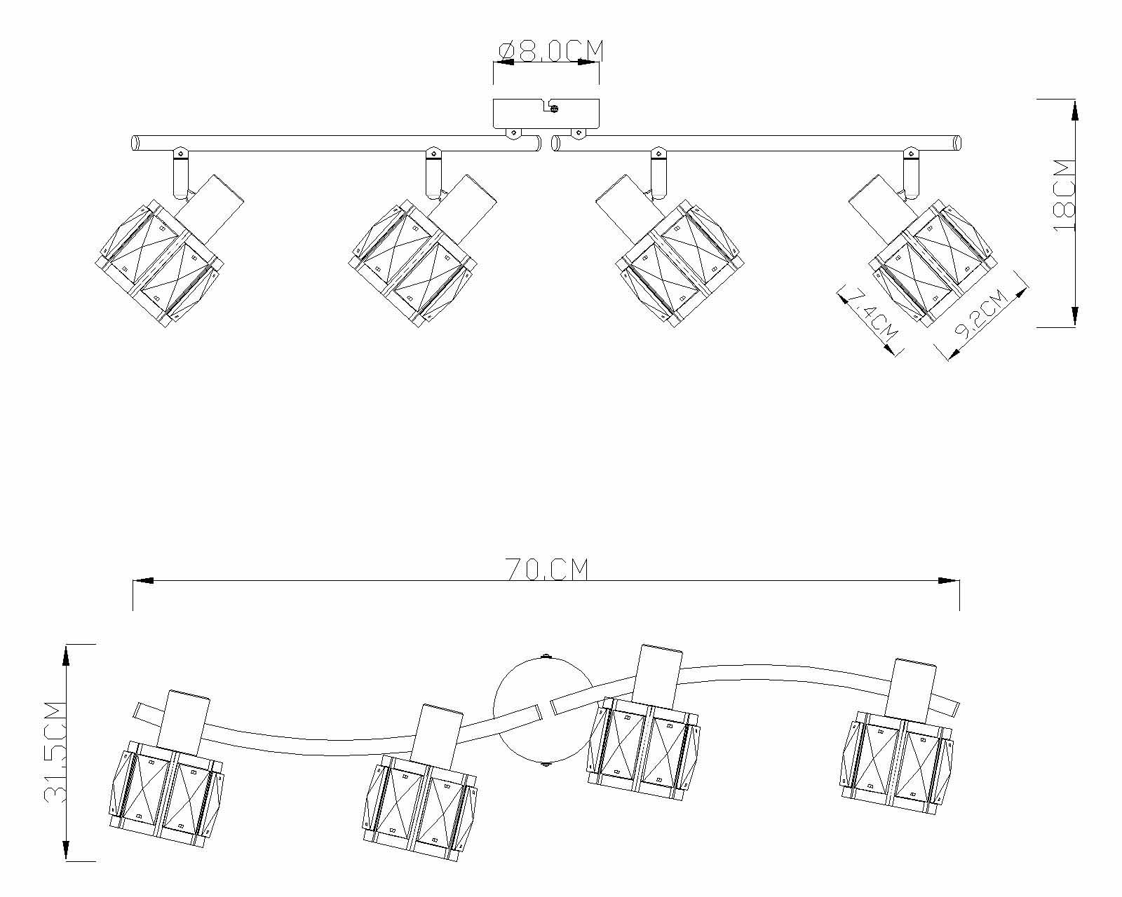 Spot allongé nickel 4 abat-jours cristal Globo Kris – Image 3