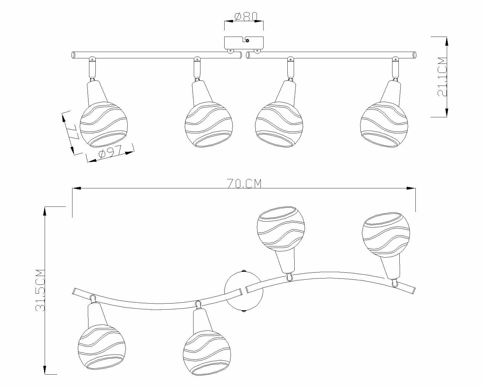 Spot allongé nickel 4 abat-jours en verre fumé Globo Roman – Image 2