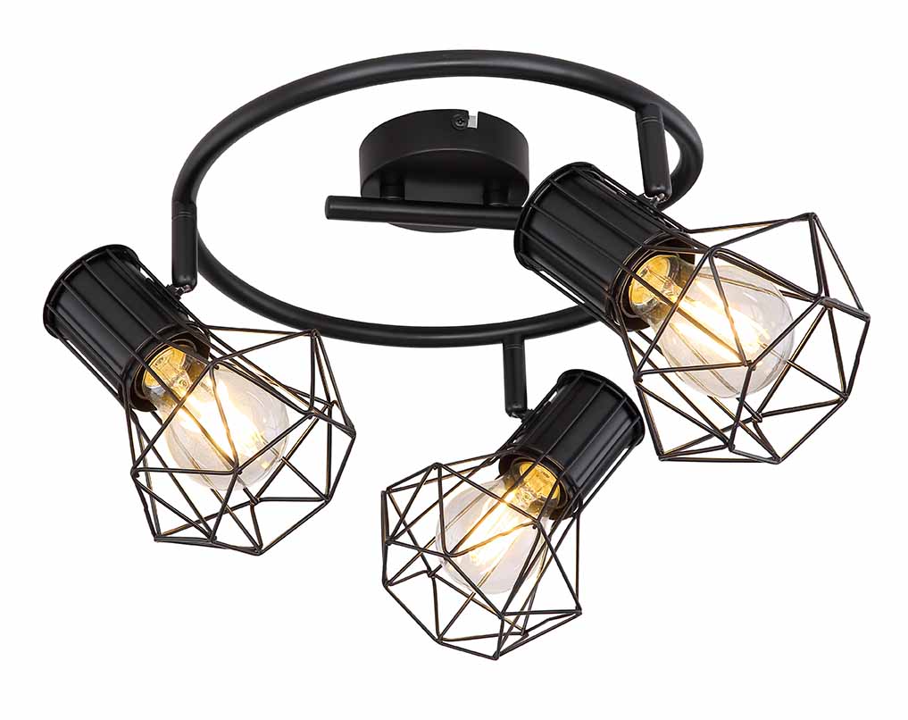 Spot rond 3 abat-jours diamant noir Globo Priska – Image 2