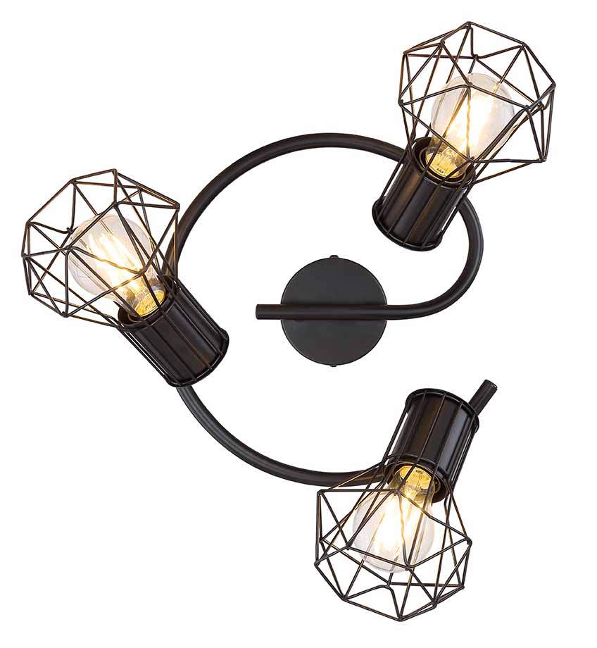 Spot rond 3 abat-jours diamant noir Globo Priska – Image 3