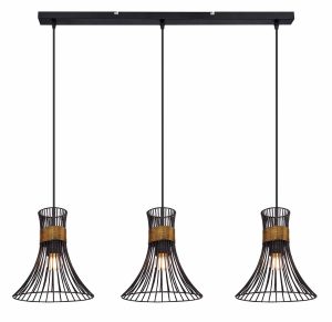 Alternative view of Suspension 3 abat-jours noir/or forme calice Globo Purra