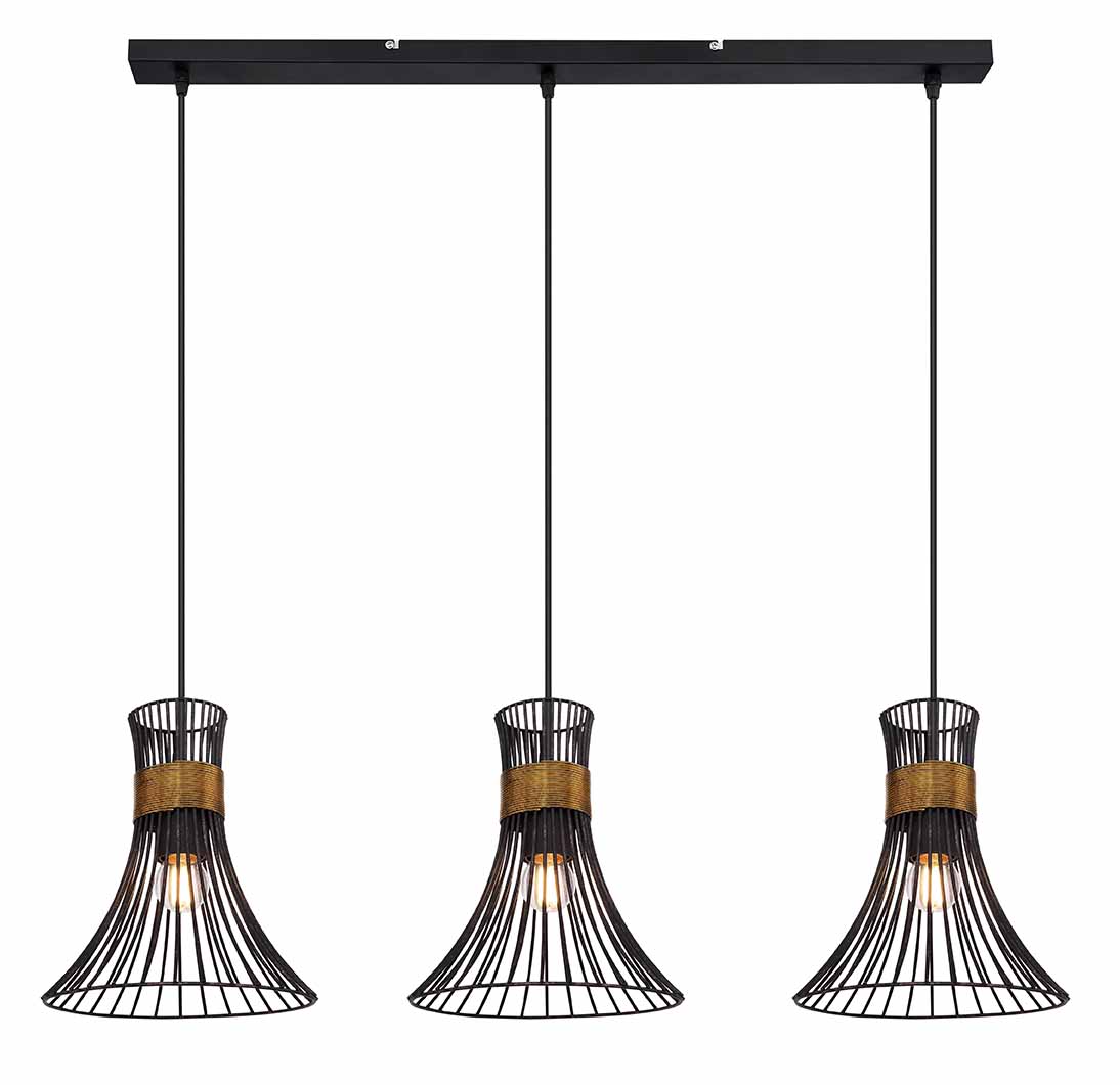 Suspension 3 abat-jours noir/or forme calice Globo Purra – Image 2