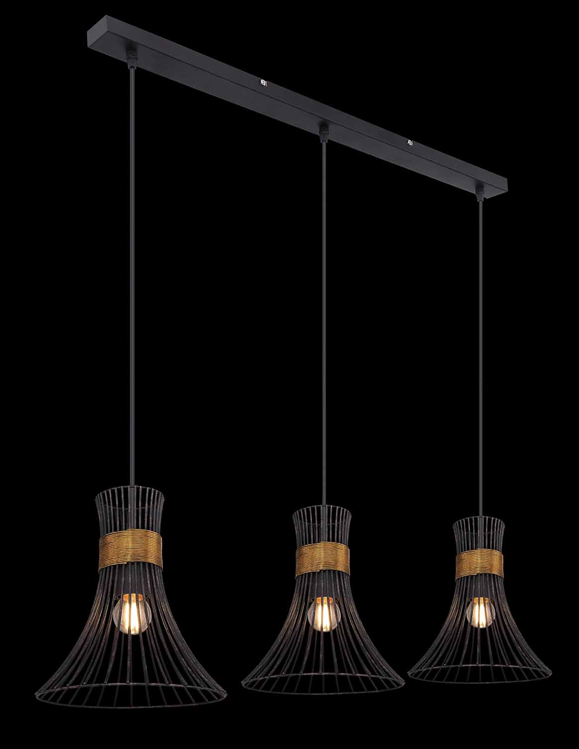 Suspension 3 abat-jours noir/or forme calice Globo Purra – Image 4