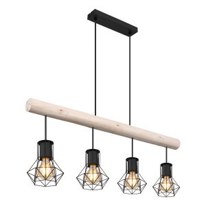 suspension-4-abat-jours-diamant-noir-métal/bois-globo-priska-54017-4h3