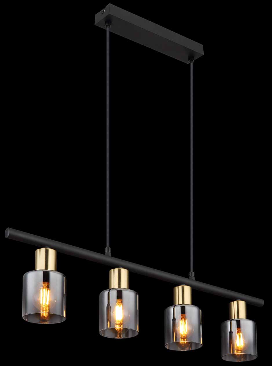 Suspension 4 abat-jours noir/or verre fumé Globo Hollsy – Image 4