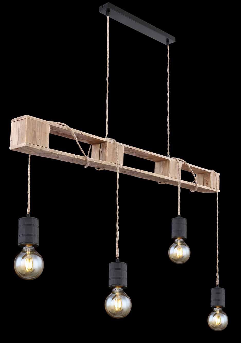 Suspension 4 lumières naturel/noir bois/métal Globo Joelle – Image 4