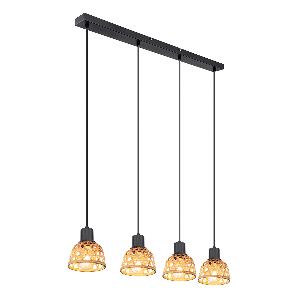 suspension-4-têtes-noir/brun-en-tissu-de-bambou-globo-wenna-54053-4h