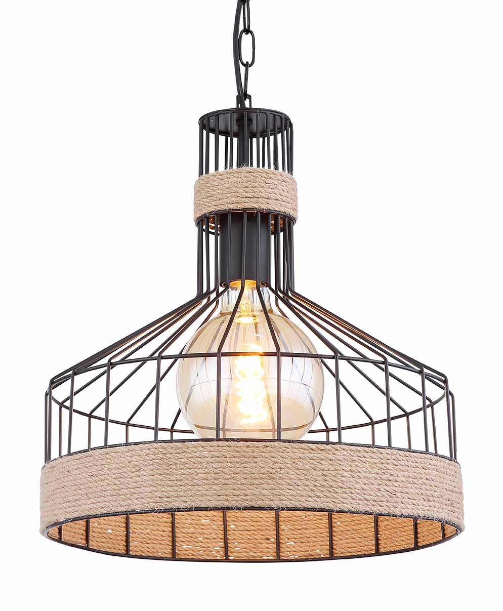 Suspension bohémienne noire en corde et métal Globo Halia – Image 2