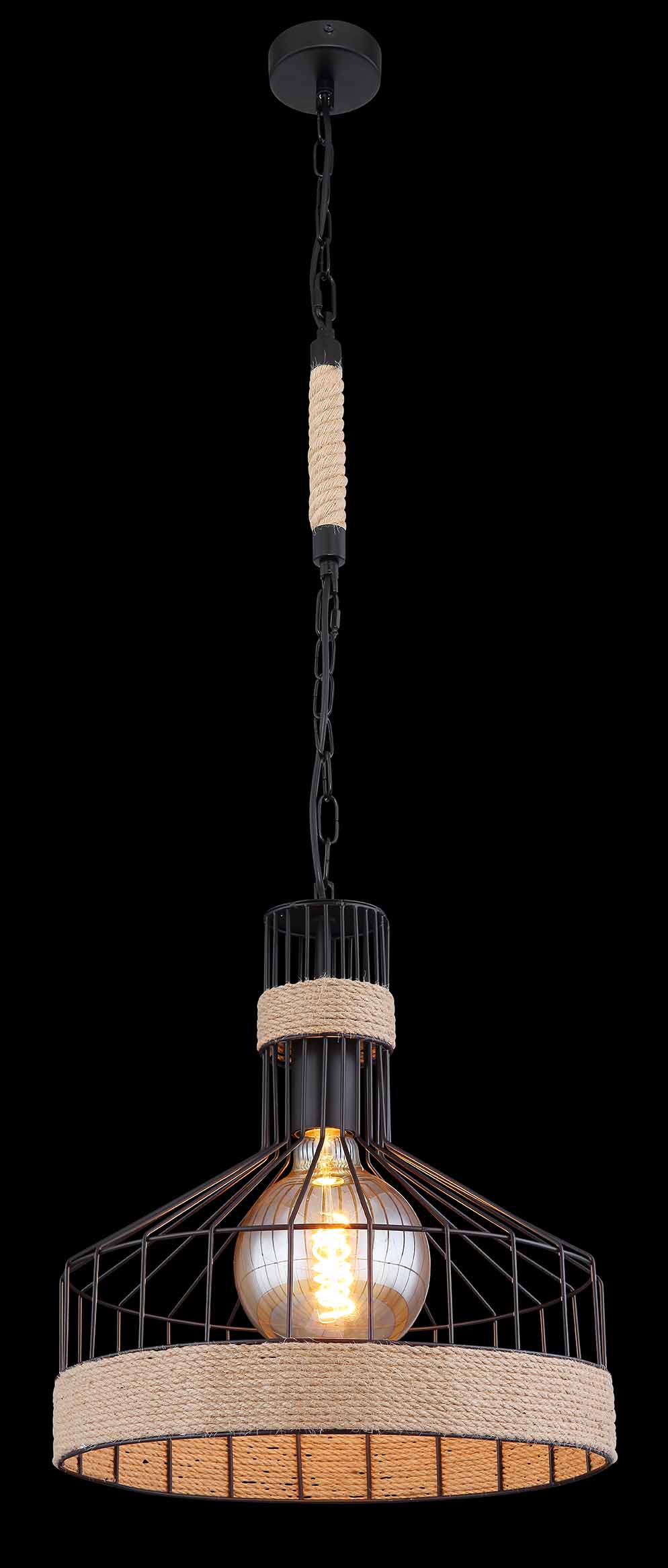 Suspension bohémienne noire en corde et métal Globo Halia – Image 3