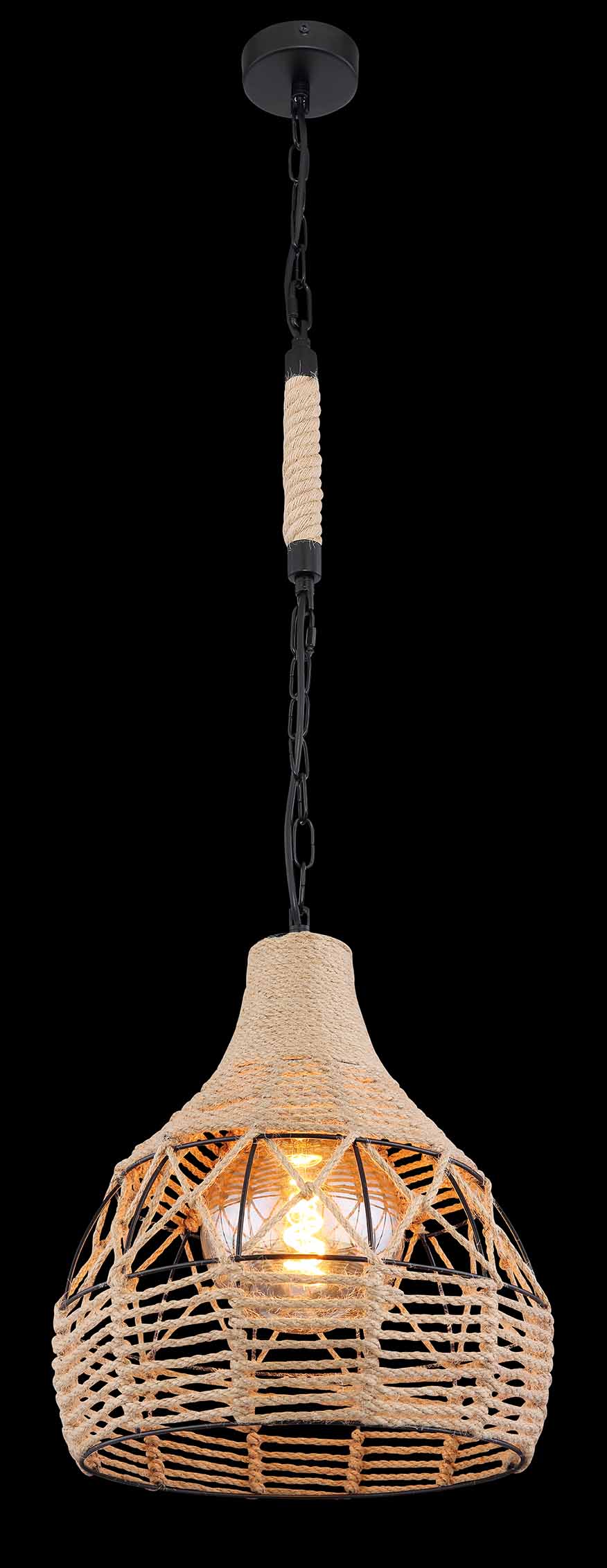 Suspension bohémienne noire en métal et corde Globo Halia – Image 3