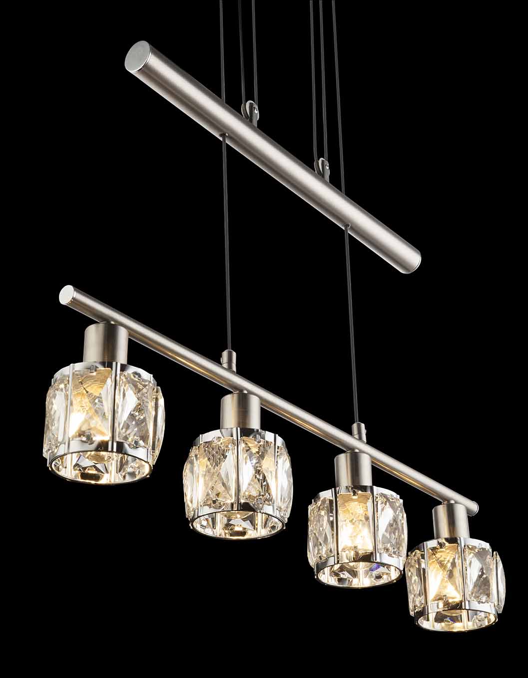Suspension double barre nickel 4 abat-jours cristal Globo Kris – Image 4