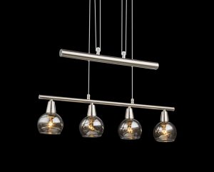Alternative view of Suspension double barre nickel 4 abat-jours en verre fumé Globo Roman