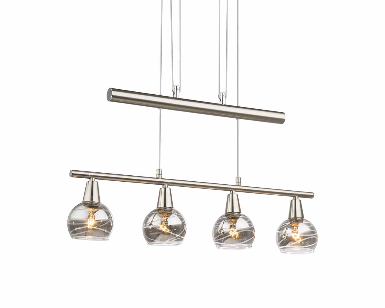 Suspension double barre nickel 4 abat-jours en verre fumé Globo Roman – Image 3