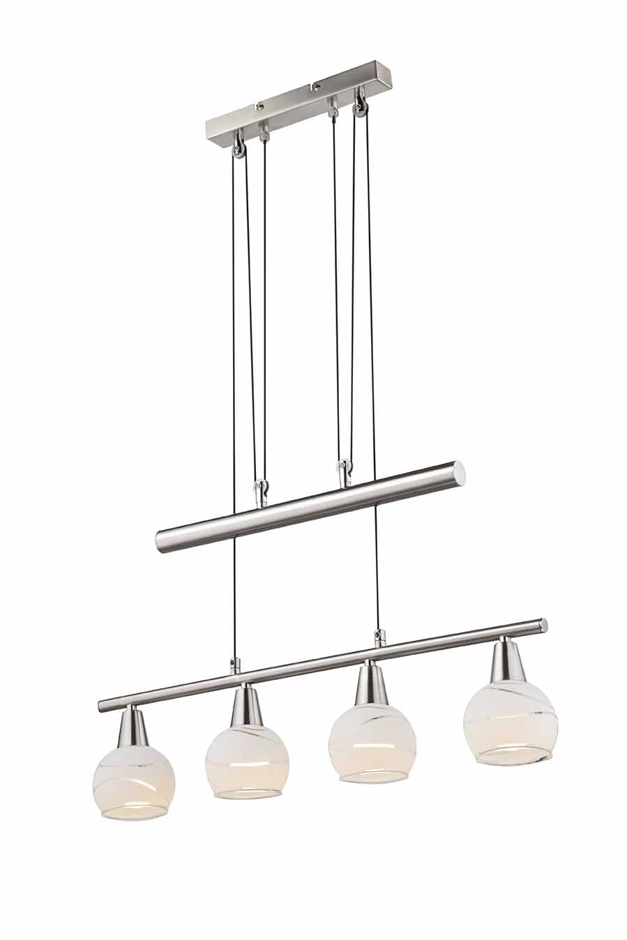 Suspension double barre nickel 4 abat-jours en verre satiné Globo Elliott – Image 2