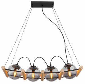 Alternative view of Suspension moderne noire en métal et bois Globo Leona